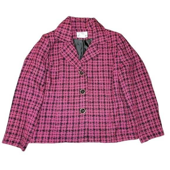 N Touch size 12 button down blazer jacket pink & black, acrylic, polyester - Picture 8 of 8